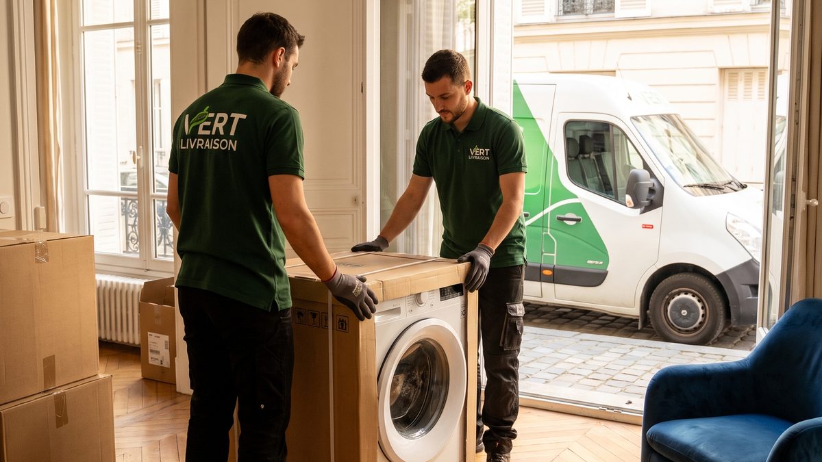 Livraison d'un lave-linge à domicile par les équipes Vert Chez Vous de Labatut Group